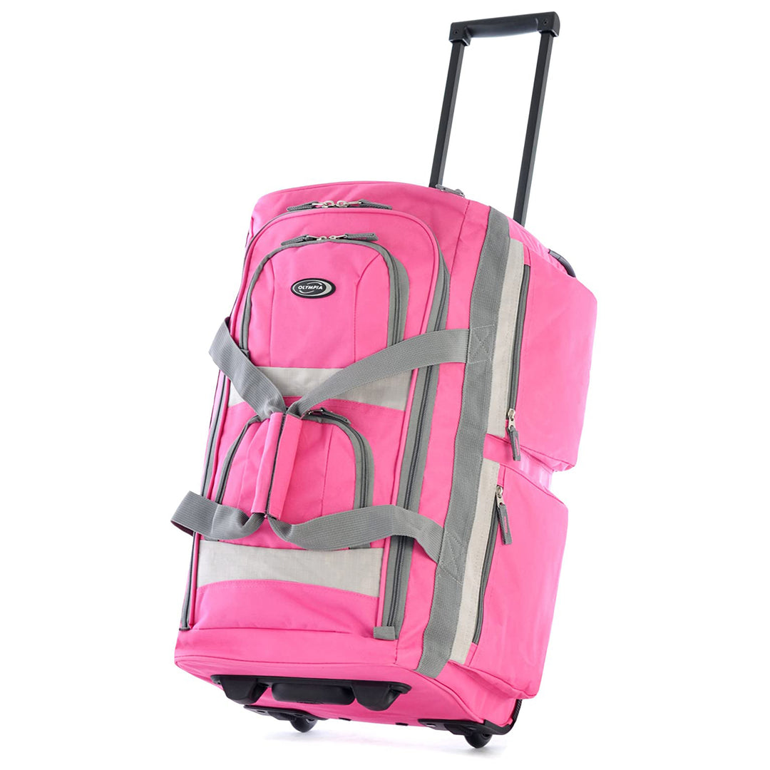 Olympia 29 Inch 8 Pockets U Shaped Rolling Duffel Bag with Handle, Hot Pink