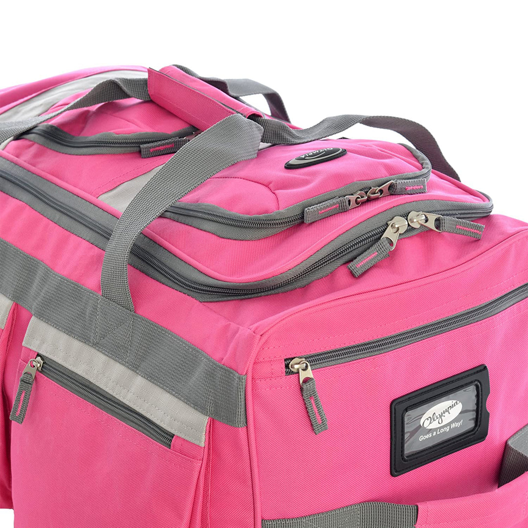 Olympia 29 Inch 8 Pockets U Shaped Rolling Duffel Bag with Handle, Hot Pink