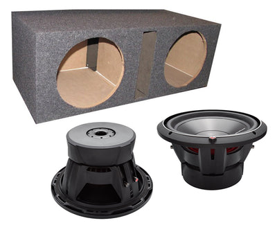 2) ROCKFORD FOSGATE P3D2-12 12" 2400 Watt 2-Ohm DVC Car Subwoofers + Sub Box