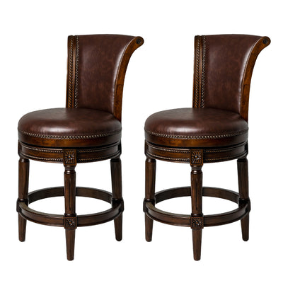 Maven Lane Carved 25" H Seat Swivel Bar Stool w/Nailhead Trim (Used) (2 Pack)