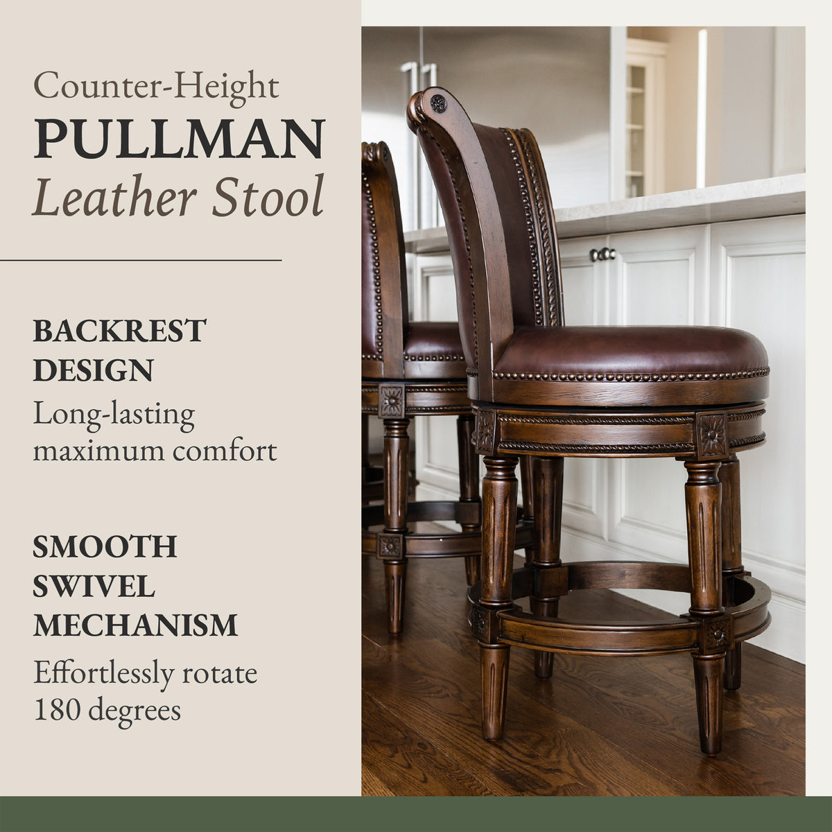 Maven Lane Carved 25" H Seat Swivel Bar Stool w/Nailhead Trim (Used) (2 Pack) - VMInnovations