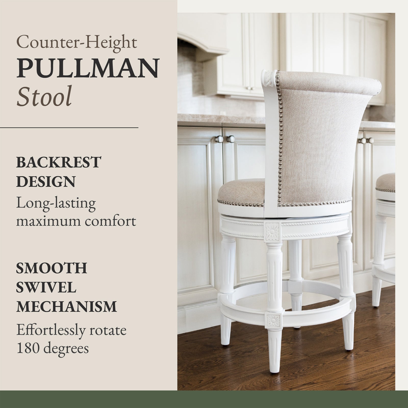 Maven Lane Pullman Stool, Alabaster White, Counter Height (Open Box) (2 Pack) - VMInnovations