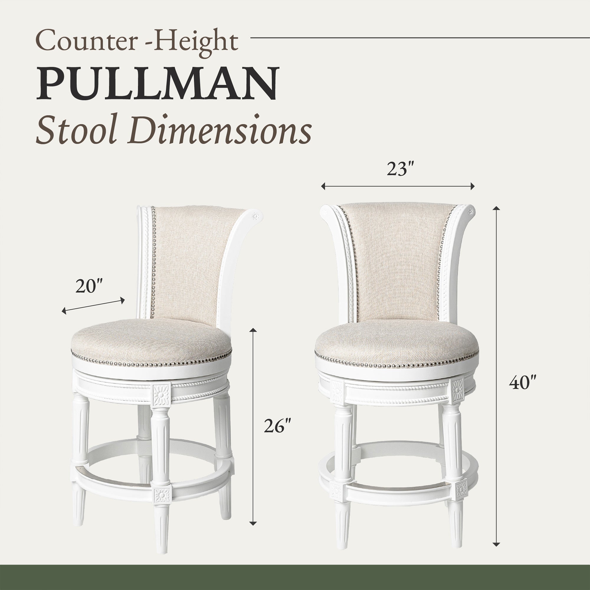 Maven Lane Pullman Stool, Alabaster White, Counter Height (Open Box) (2 Pack) - VMInnovations