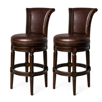 Maven Lane Carved 30" H Seat Swivel Bar Stool w/Nailhead Trim (Used) (2 Pack)