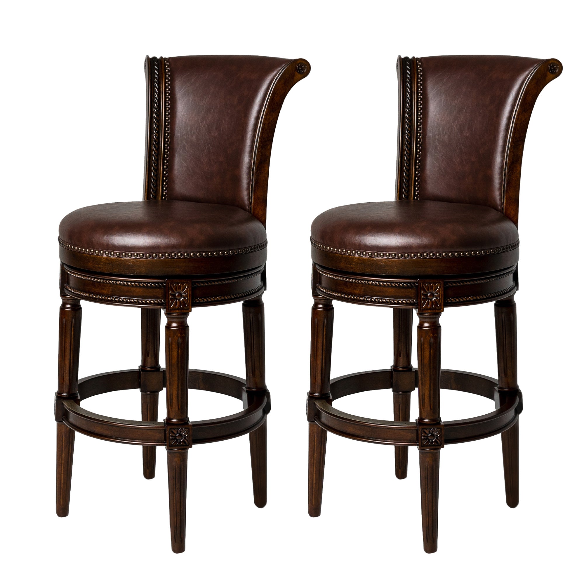 Maven Lane Carved 30" H Seat Swivel Bar Stool w/Nailhead Trim (Used) (2 Pack) - VMInnovations
