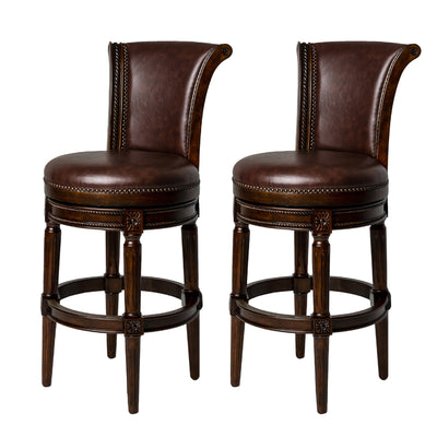 Maven Lane Carved 30" H Seat Swivel Bar Stool w/Nailhead Trim (Used) (2 Pack) - VMInnovations