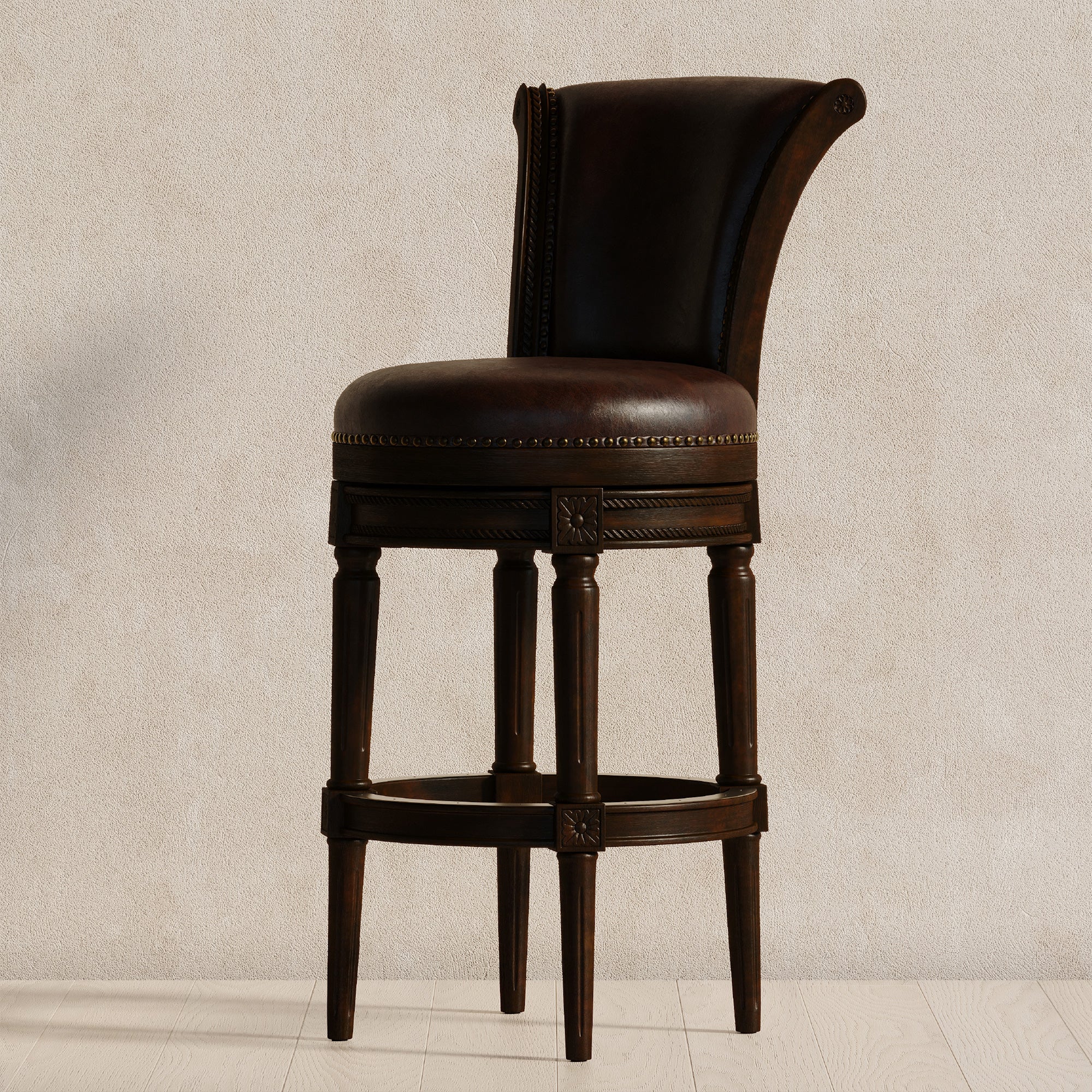 Maven Lane Carved 30" H Seat Swivel Bar Stool w/Nailhead Trim (Used) (2 Pack) - VMInnovations