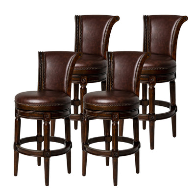 Maven Lane Pullman Wooden Swivel Stool, Dark Walnut w/ Vegan Leather, Set of 4