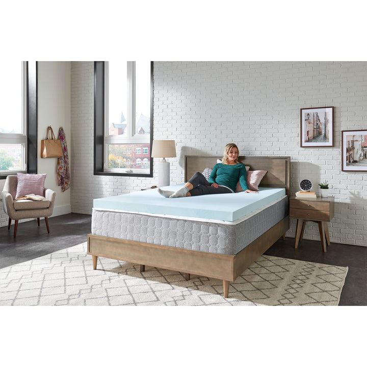 Sealy 3 in Blue Swirl TrueForm Memory Foam Gel Infused Mattress Topper(Open Box)