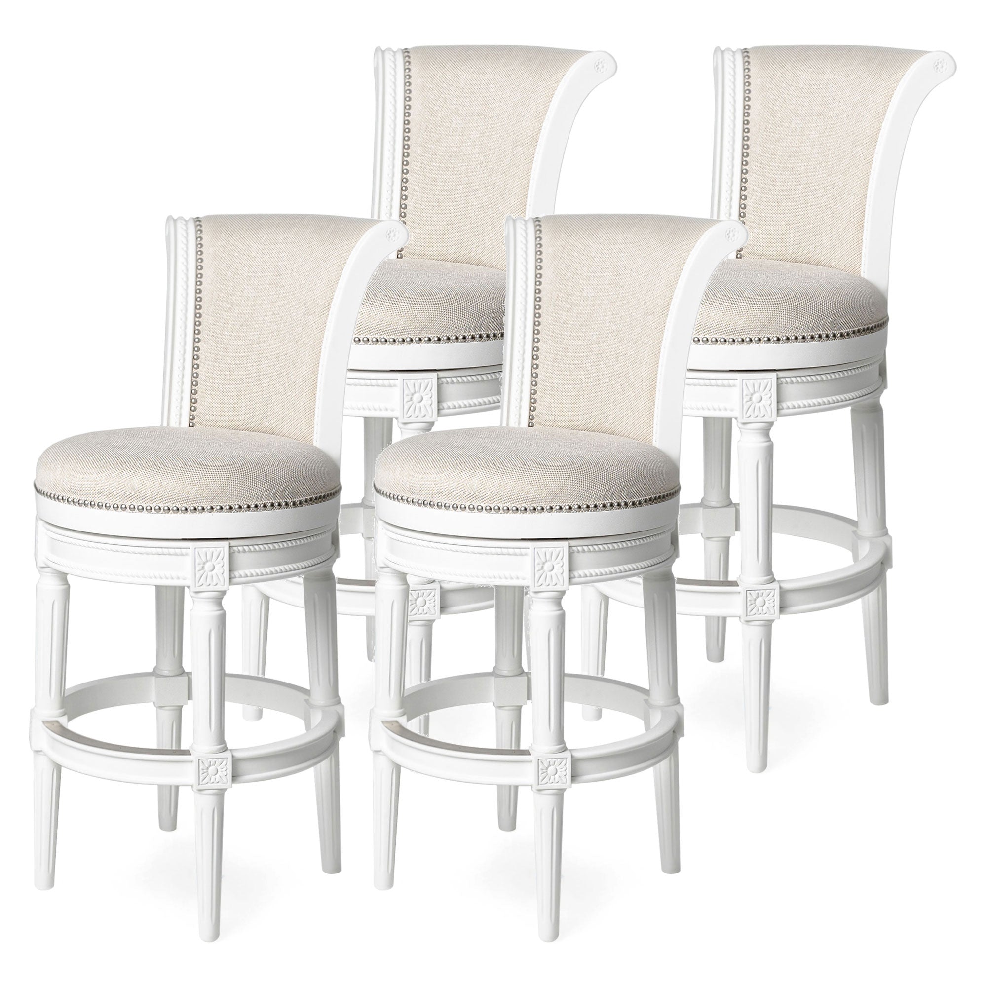 Maven Lane Pullman Swivel Stool, Alabaster White, Bar Height(Open Box) (4 Pack) - VMInnovations