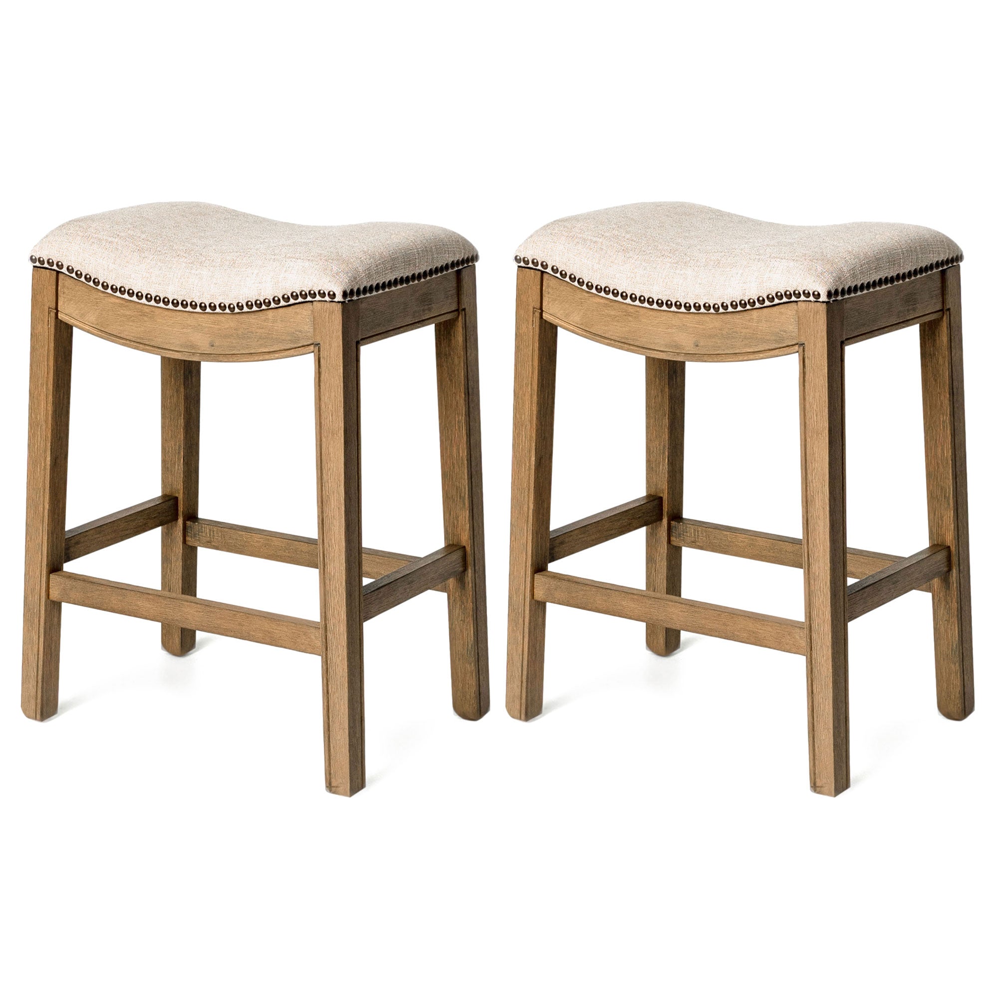 Maven Lane Adrien Saddle Bar Stool, Natural, Counter Height (Open Box) (2 Pack) - VMInnovations