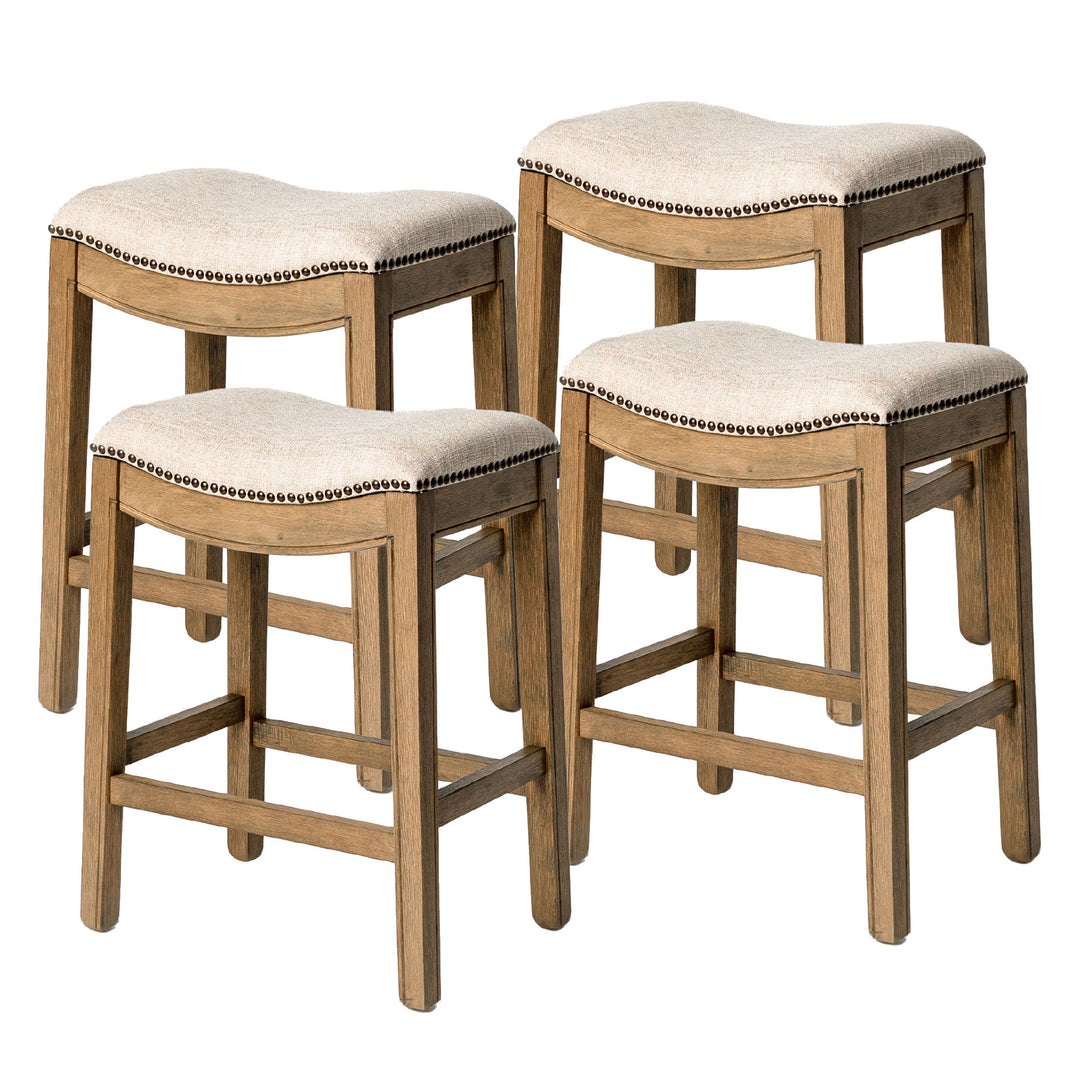 Maven Lane Adrien Saddle Bar Stool, Natural, Counter Height (Used) (4 Pack)