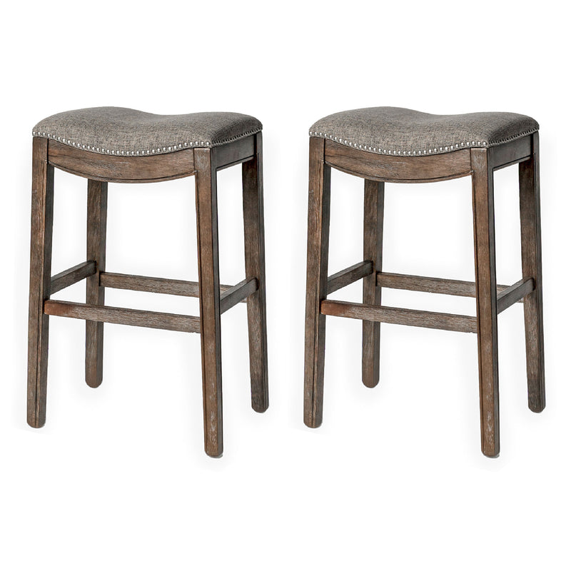 Maven Lane Adrien Saddle Backless Bar Height Stool, Weathered Grey(Used)(2 Pack)