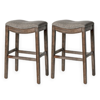 Saddle Bar Stool, 31" High Fabric Seat, Nailhead Trim (For Parts) (2 Pack)