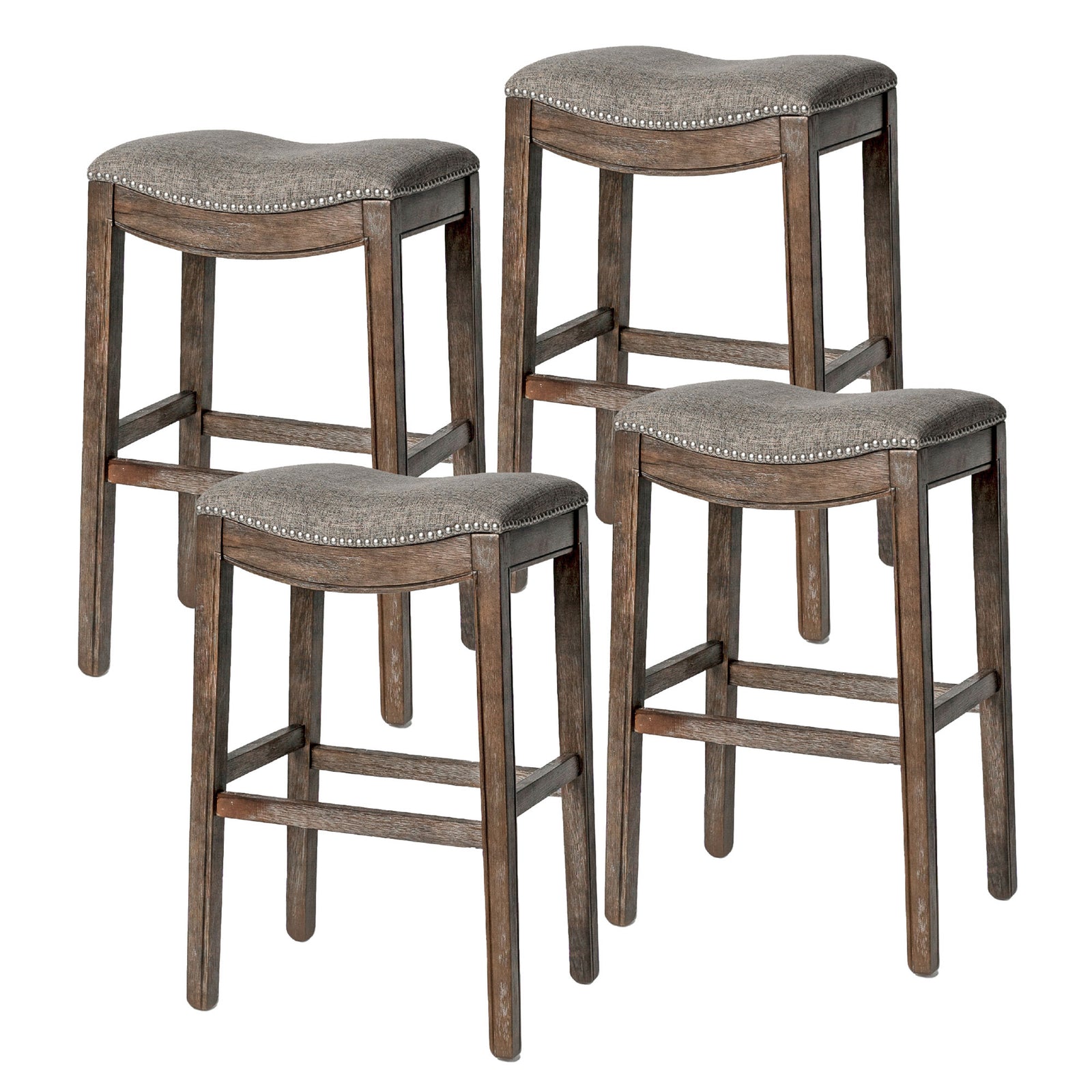 Maven Lane Adrien Saddle Backless Bar Height Stool, Weathered Grey(Used)(4 Pack) - VMInnovations