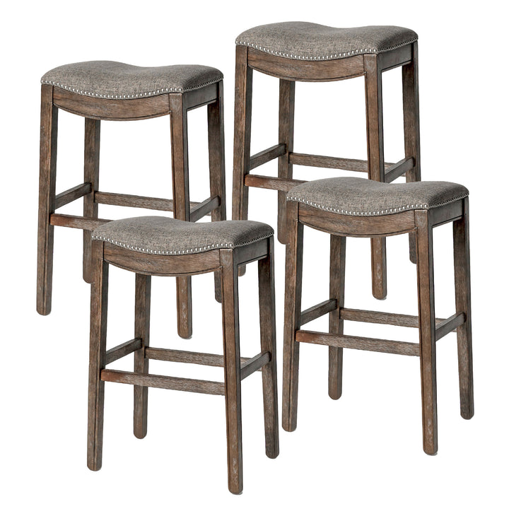 Maven Lane Adrien Saddle Backless Bar Height Stool, Weathered Grey(Used)(4 Pack) - VMInnovations