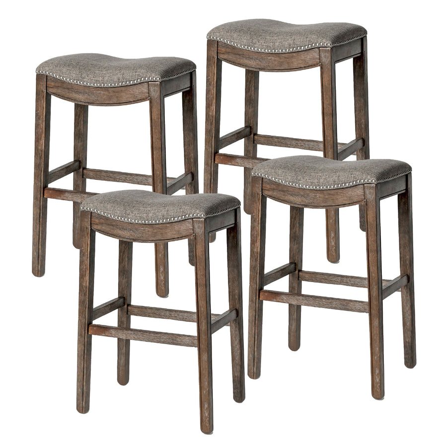 Maven Lane Adrien Saddle Backless Bar Height Stool, Weathered Grey(Used)(4 Pack) - VMInnovations