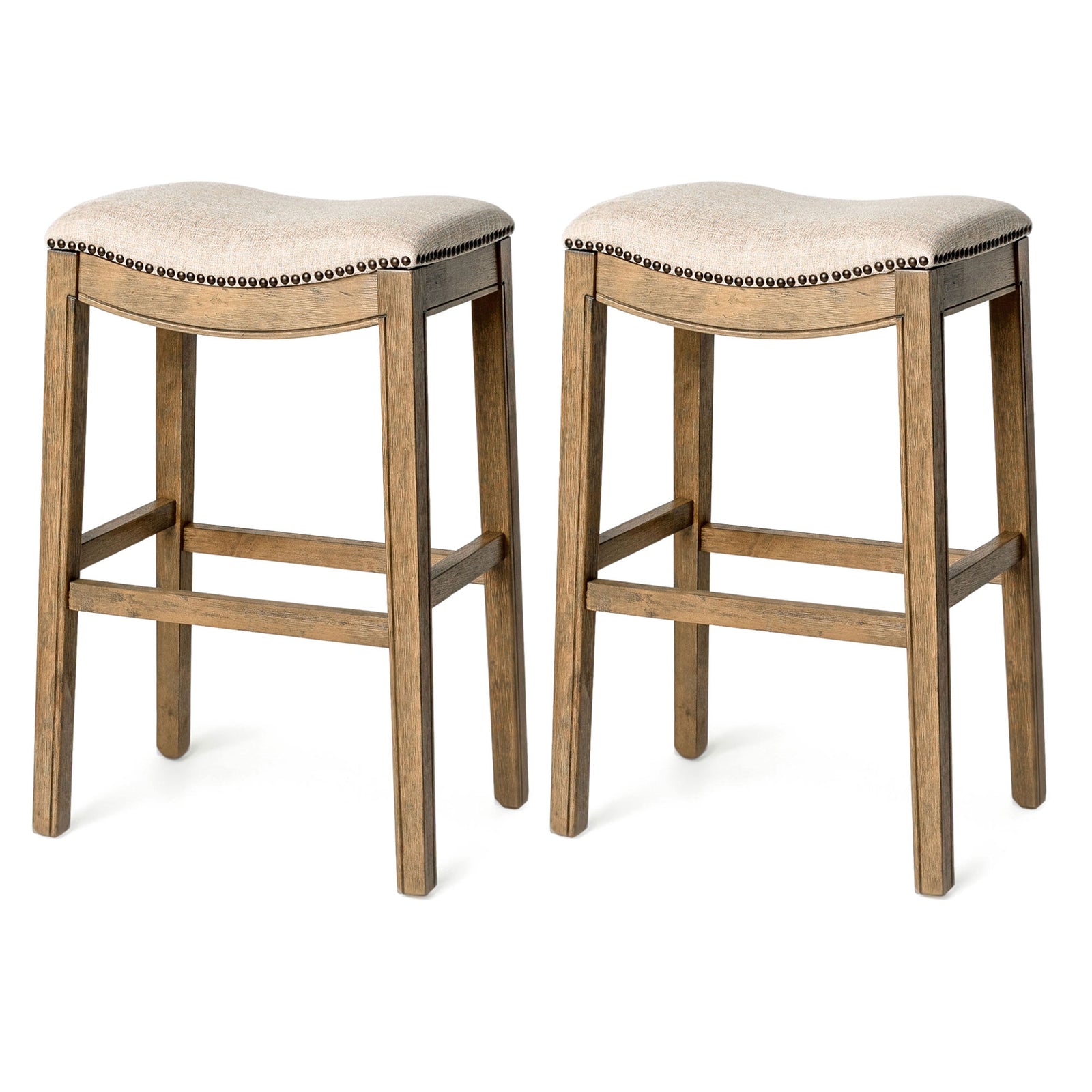 Maven Lane Adrien Saddle Bar Stool with Nailhead Trim, Natural (Used) (2 Pack) - VMInnovations