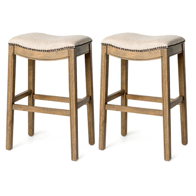 Maven Lane Adrien Saddle Bar Stool with Nailhead Trim, Natural (Used) (2 Pack)