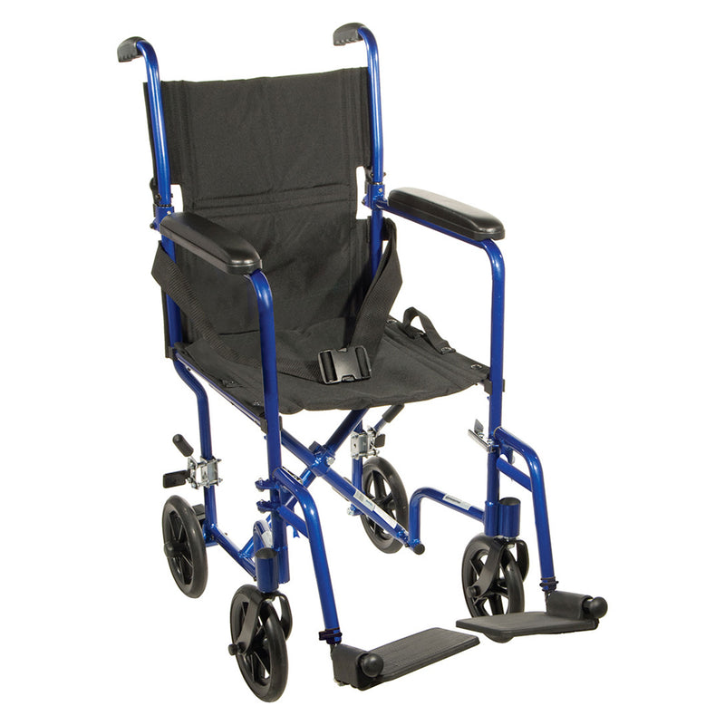 Drive Medical 19 In Lightweight Aluminum Frame Transport Wheelchair Chair, Blue