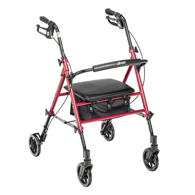 Drive Medical Adjustable Height Aluminum Frame Rollator with 6 Inch Casters, Red