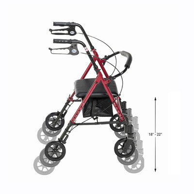 Drive Medical Adjustable Height Aluminum Frame Rollator with 6 Inch Casters, Red