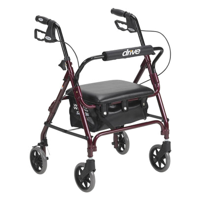 Drive Medical Aluminum Junior Rollator with Padded Seat and Zipper Tote Bag, Red