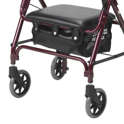 Drive Medical Aluminum Junior Rollator with Padded Seat and Zipper Tote Bag, Red