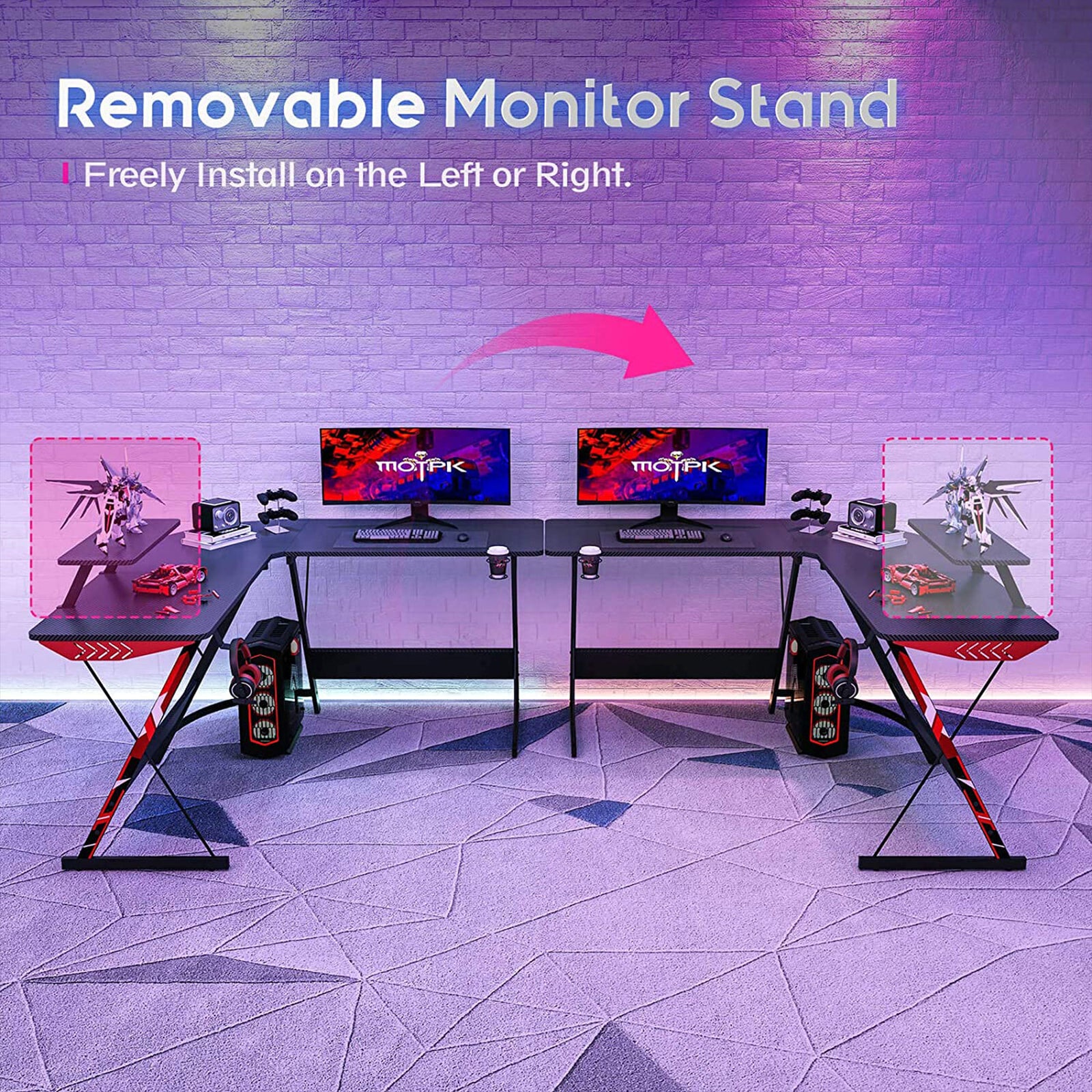 MOTPK 51 Inch L Shaped Carbon Fiber Computer Gaming Desk w/ Shelf (Open Box) - VMInnovations