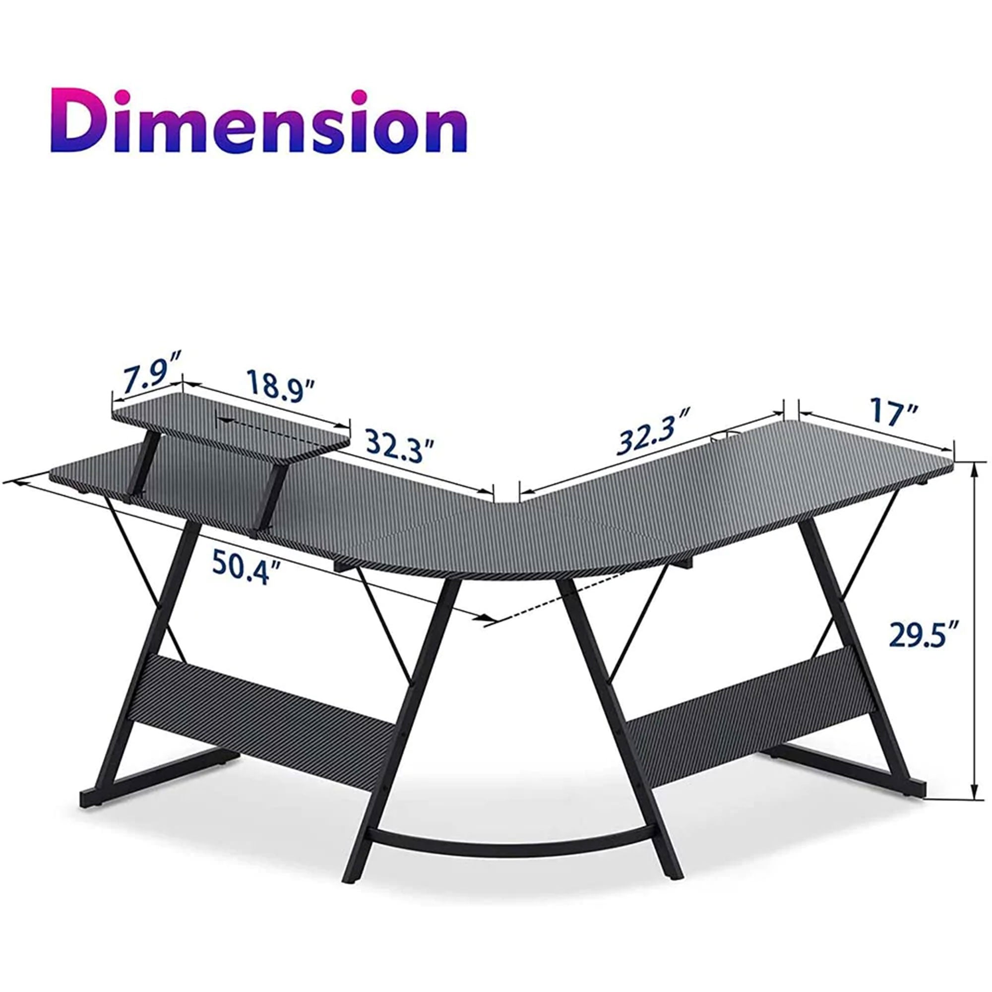MOTPK 51 Inch L Shaped Carbon Fiber Computer Gaming Desk w/ Monitor Shelf (Used) - VMInnovations