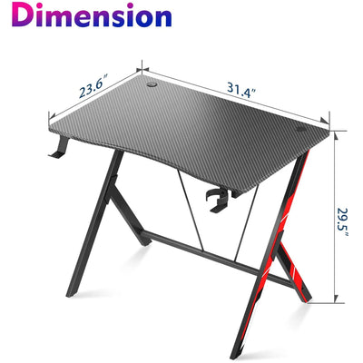 31 Inch Wide Space Saving Carbon Fiber Computer PC Gaming Desk, Black (Used) - VMInnovations