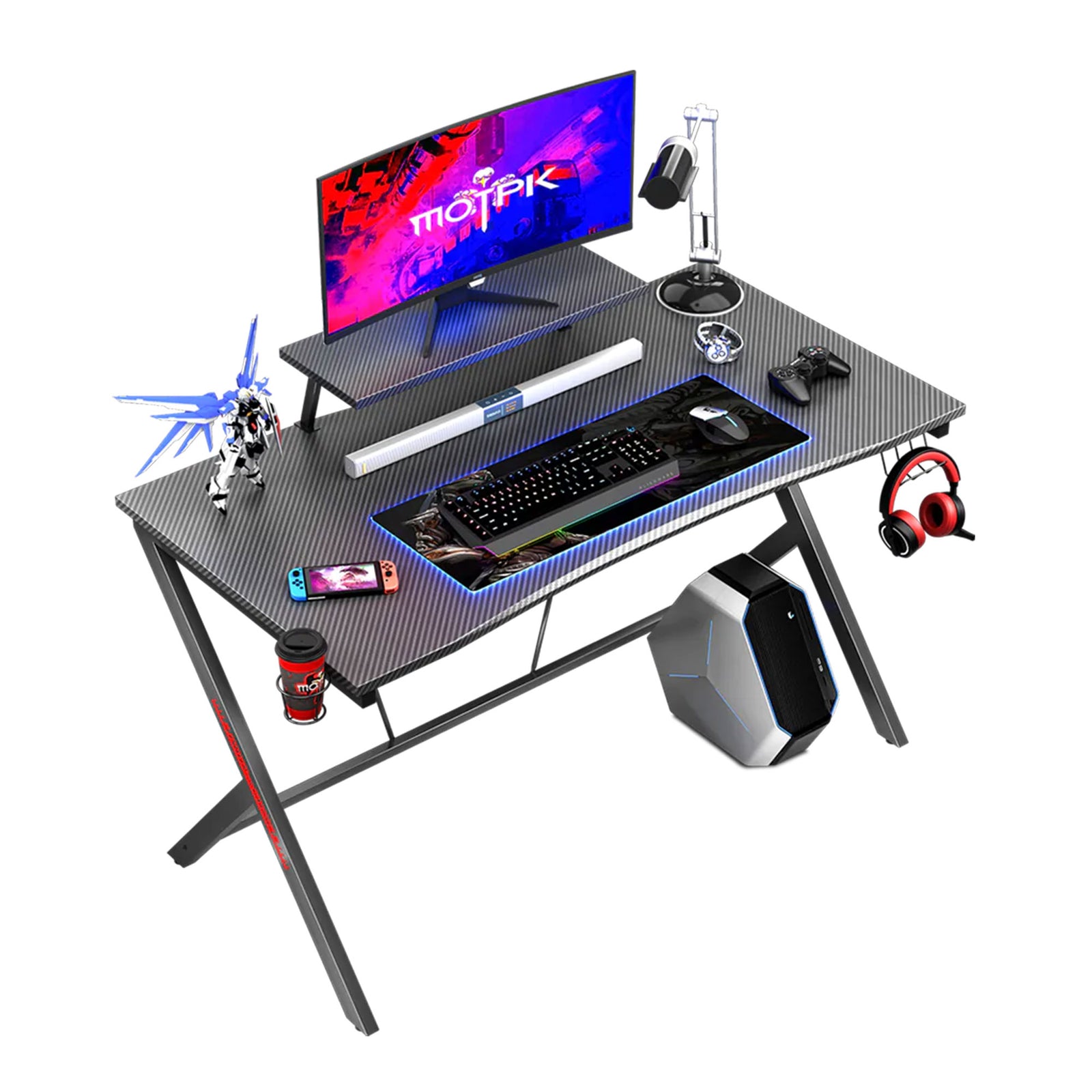 MOTPK 39 Inch Carbon Fiber Gaming Desk with Raised Monitor Shelf (Open Box) - VMInnovations