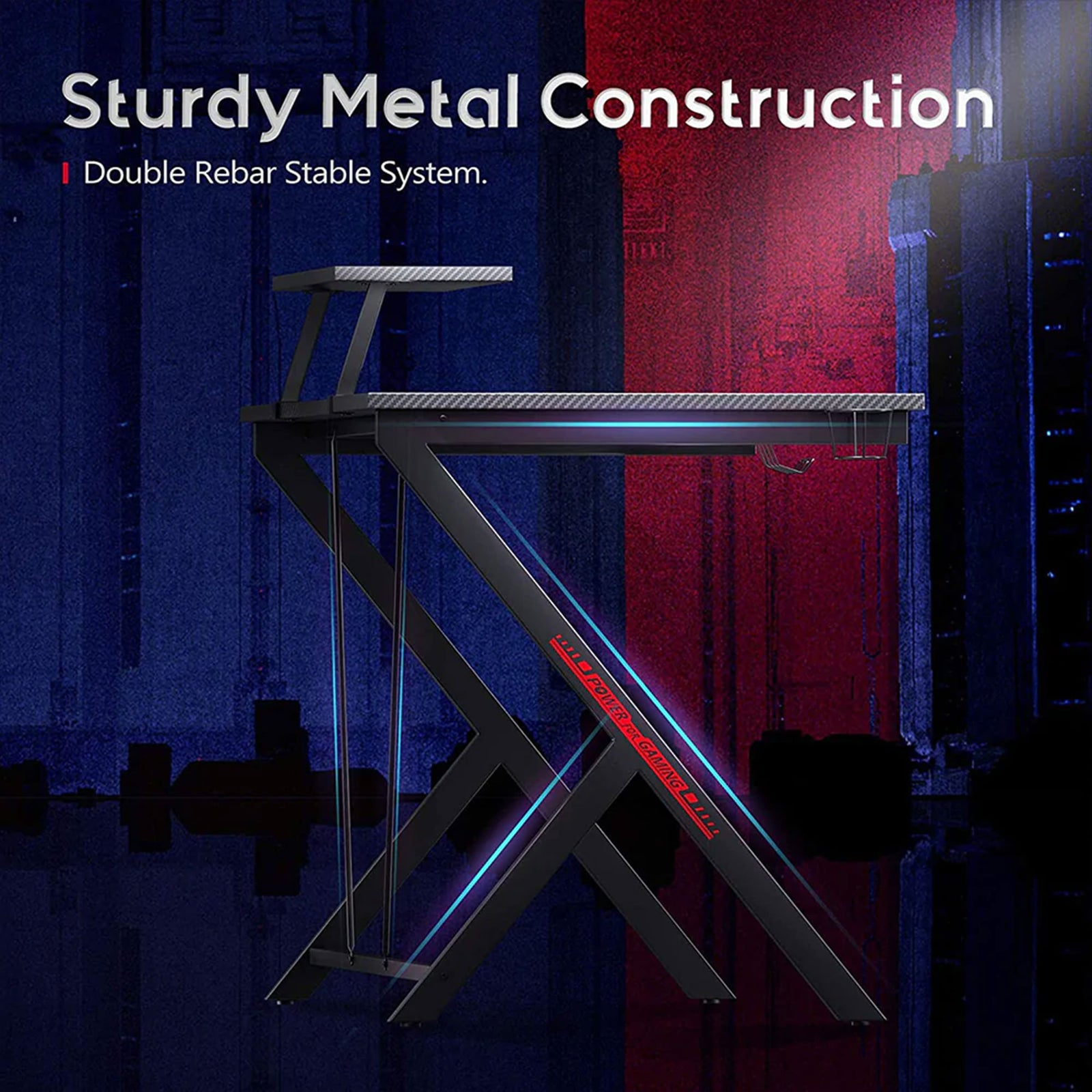 39 Inch Carbon Fiber Computer Gaming Desk with Raised Monitor Shelf  (Used) - VMInnovations