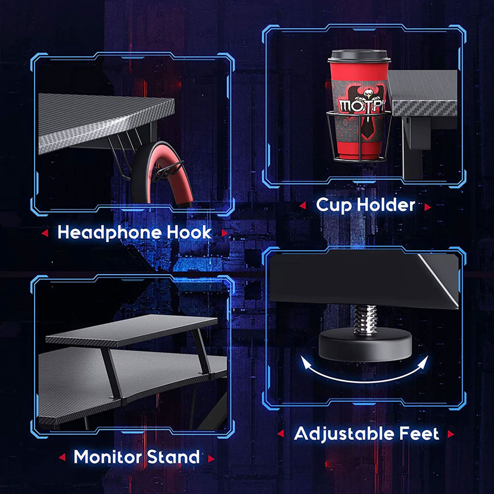 39 Inch Carbon Fiber Computer Gaming Desk with Raised Monitor Shelf  (Used) - VMInnovations