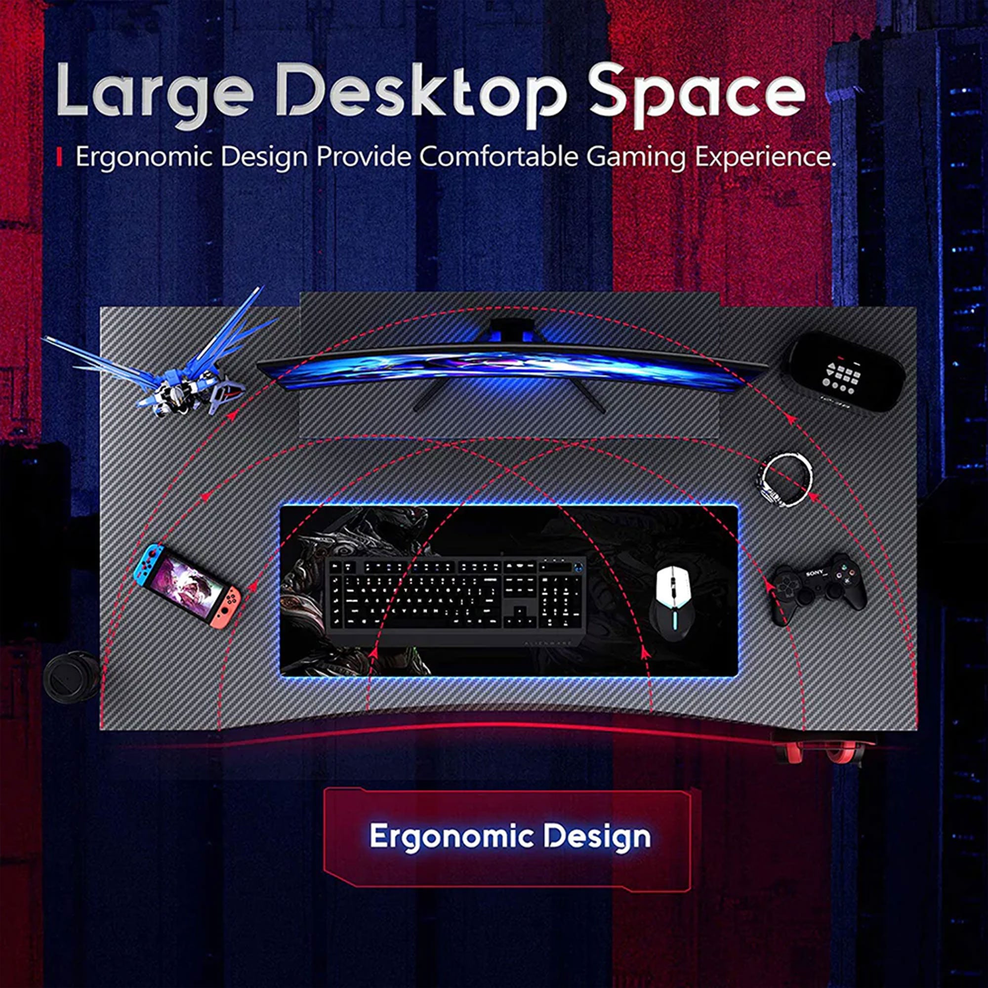 39 Inch Carbon Fiber Computer Gaming Desk with Raised Monitor Shelf  (Used) - VMInnovations