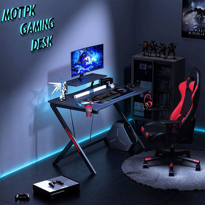 39 Inch Carbon Fiber Computer Gaming Desk with Raised Monitor Shelf  (Used) - VMInnovations