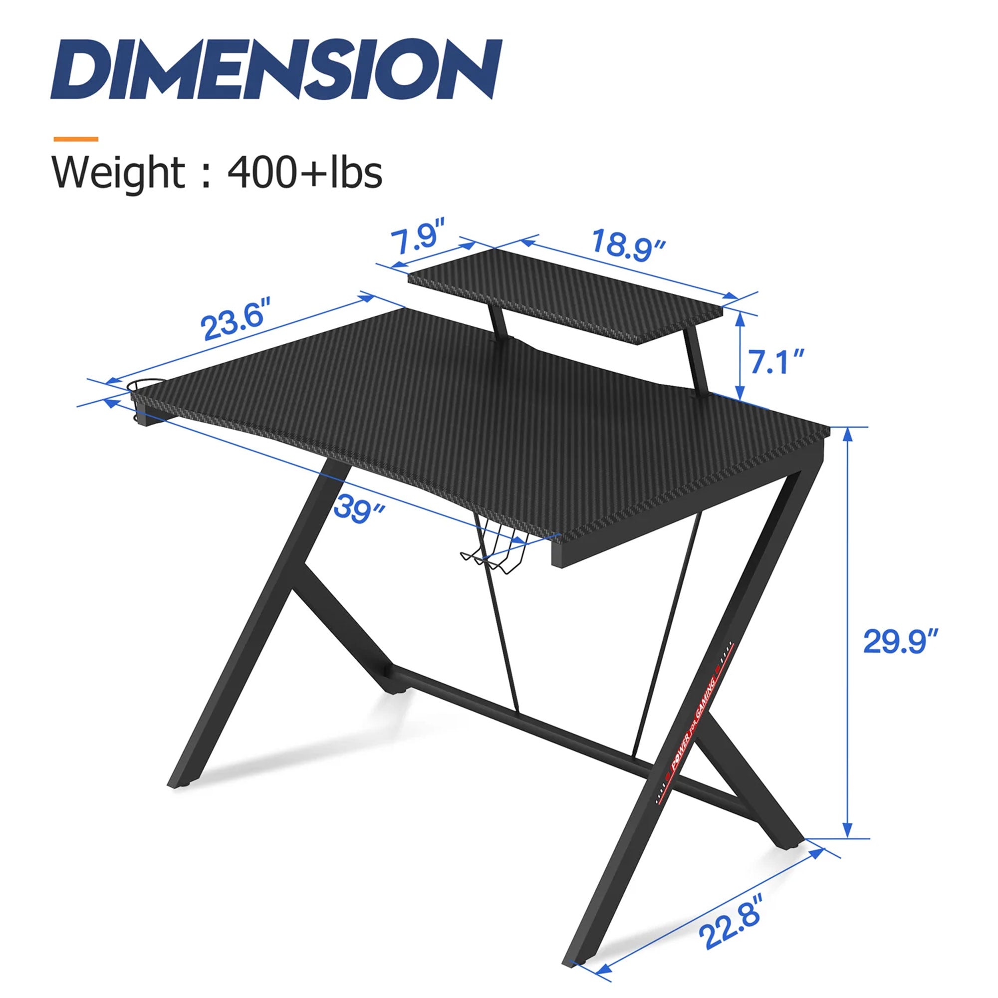 39 Inch Carbon Fiber Computer Gaming Desk with Raised Monitor Shelf  (Used) - VMInnovations