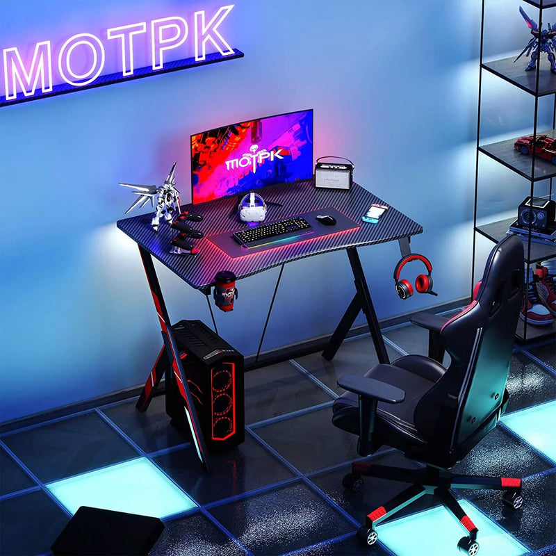 MOTPK 39 Inch Wide Space Saving Carbon Fiber Computer PC Gaming Desk, Black