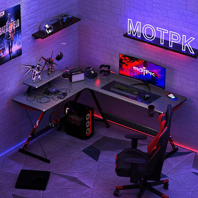 MOTPK 58" L Shaped Computer Gaming Desk w/Monitor Shelf, Black (Open Box) - VMInnovations