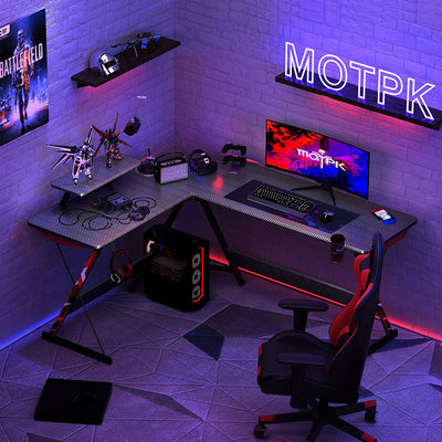 MOTPK 58" L Shaped Computer Gaming Desk w/Monitor Shelf, Black (Open Box)