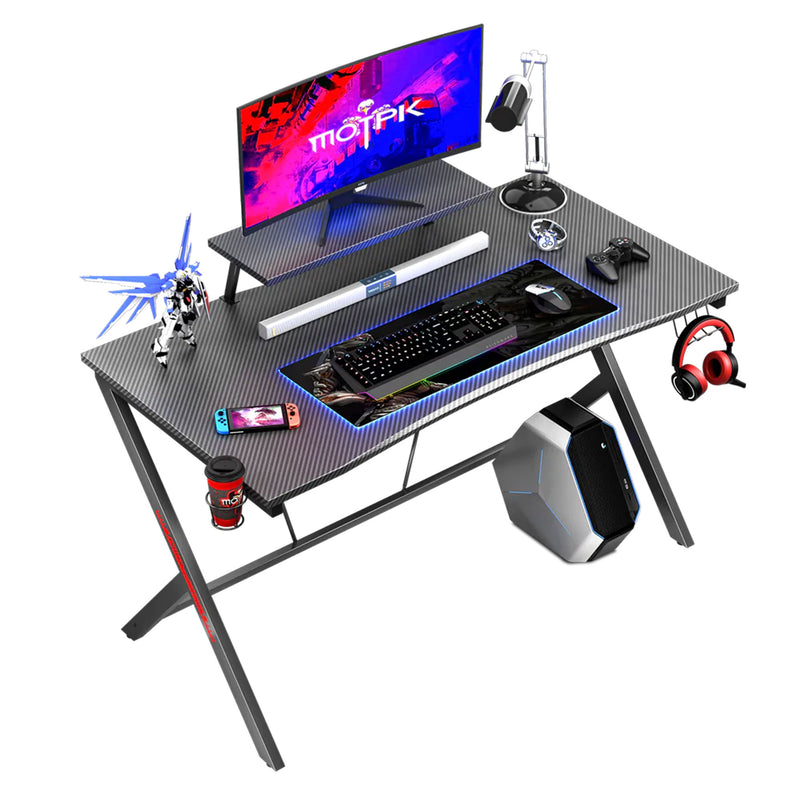 MOTPK 45 Inch Carbon Fiber Computer Gaming Desk w/Raised Monitor Shelf(Open Box)