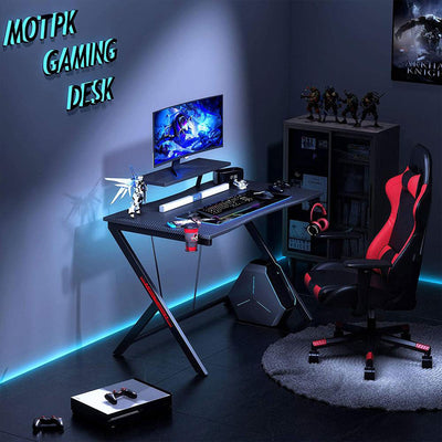 MOTPK 45 Inch Carbon Fiber Computer Gaming Desk w/Raised Monitor Shelf(Open Box) - VMInnovations