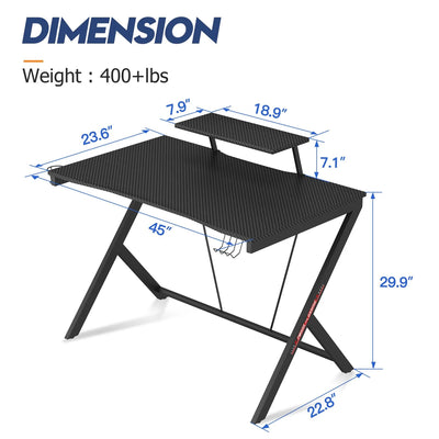 MOTPK 45 Inch Carbon Fiber Computer Gaming Desk w/Raised Monitor Shelf(Open Box)