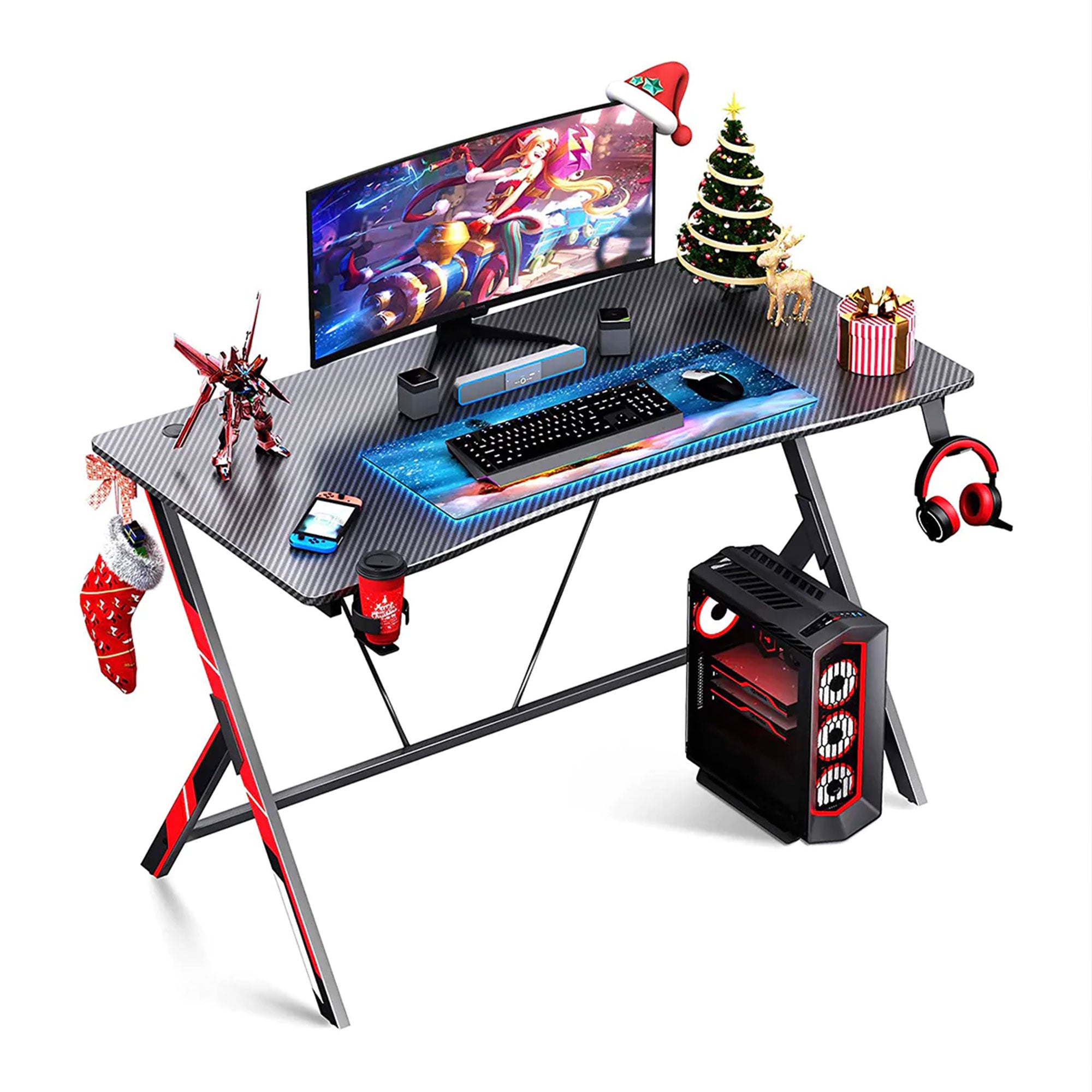 MOTPK 47 Inch Wide Space Saving Carbon Fiber Computer PC Gaming Desk, Black - VMInnovations