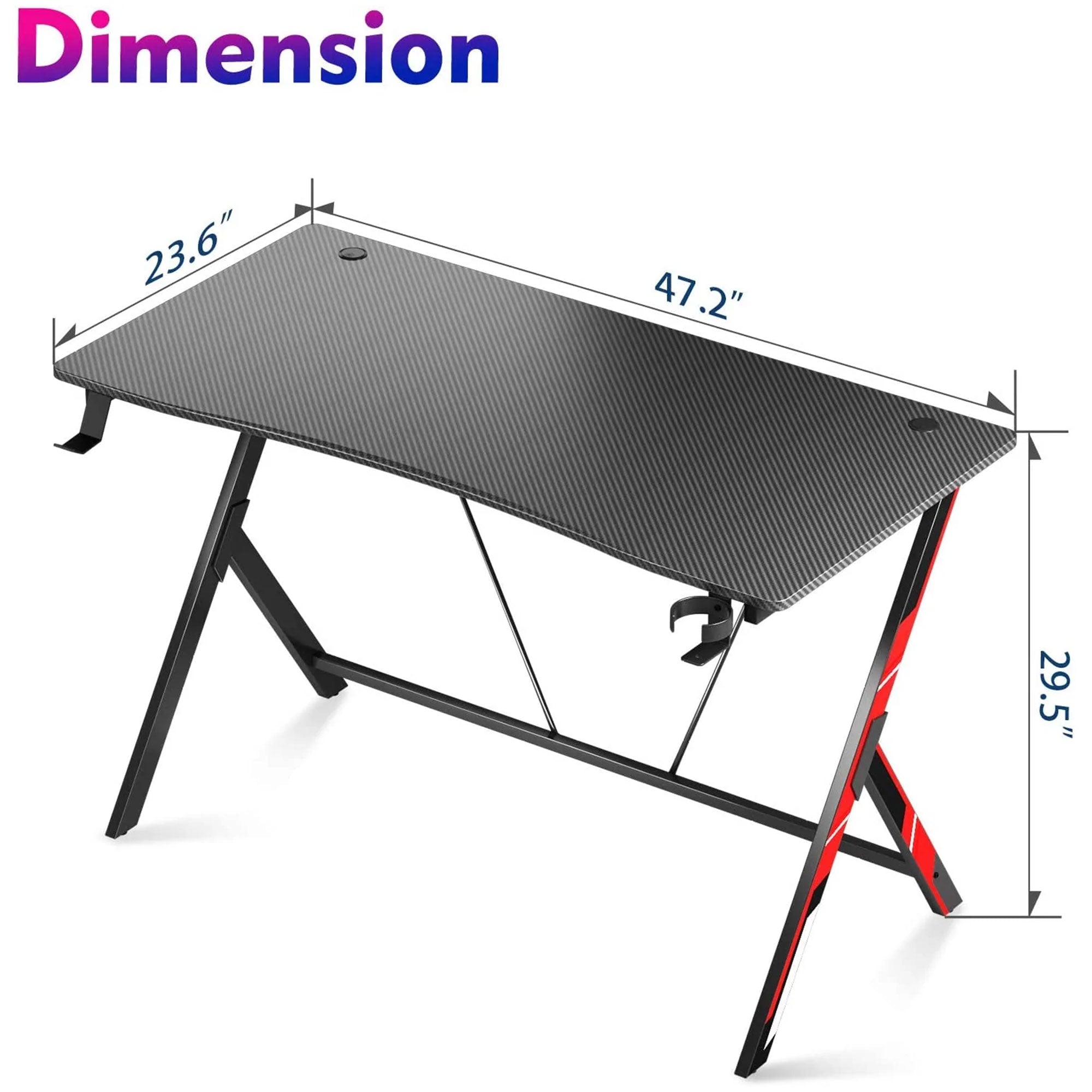 MOTPK 47 Inch Wide Space Saving Carbon Fiber Computer PC Gaming Desk, Black - VMInnovations