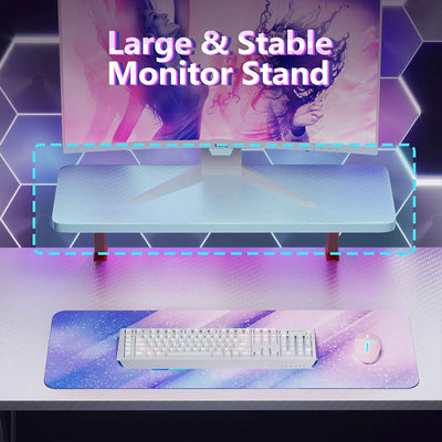 MOTPK 51' L Shaped Carbon Fiber Computer Gaming Desk w/Monitor Shelf,White(Used)