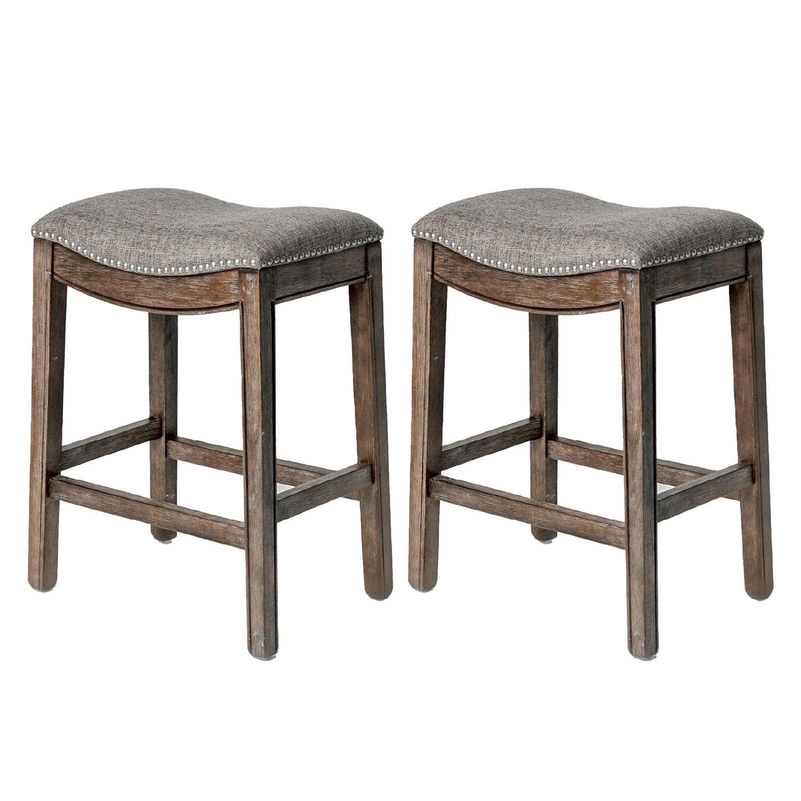 Maven Lane Adrien Saddle Backless Counter Stool Weathered Grey (Used) (2 Pack) - VMInnovations