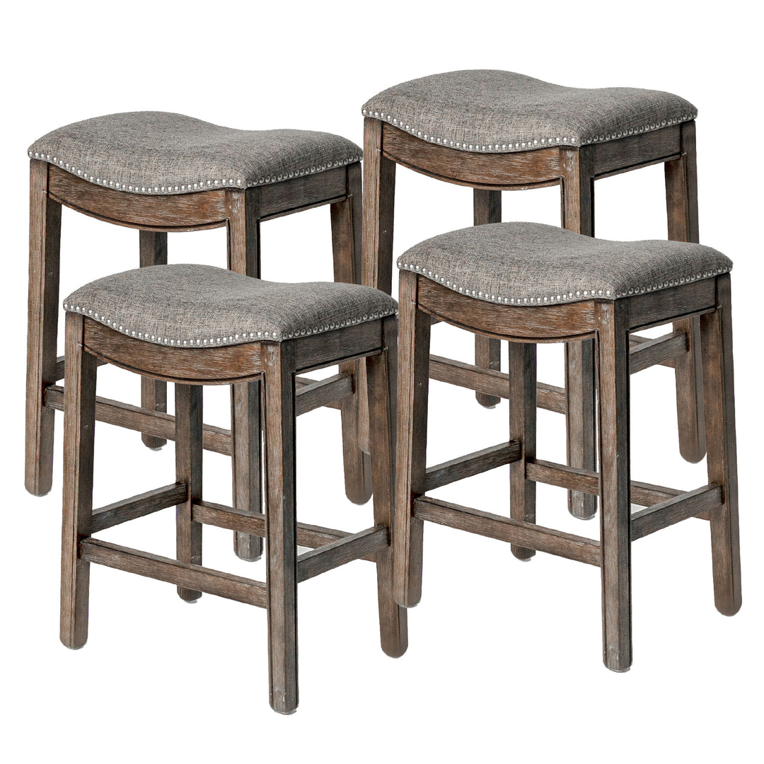 Maven Lane Adrien Saddle Backless Counter Stool Weathered Grey, (Used) (4 Pack) - VMInnovations