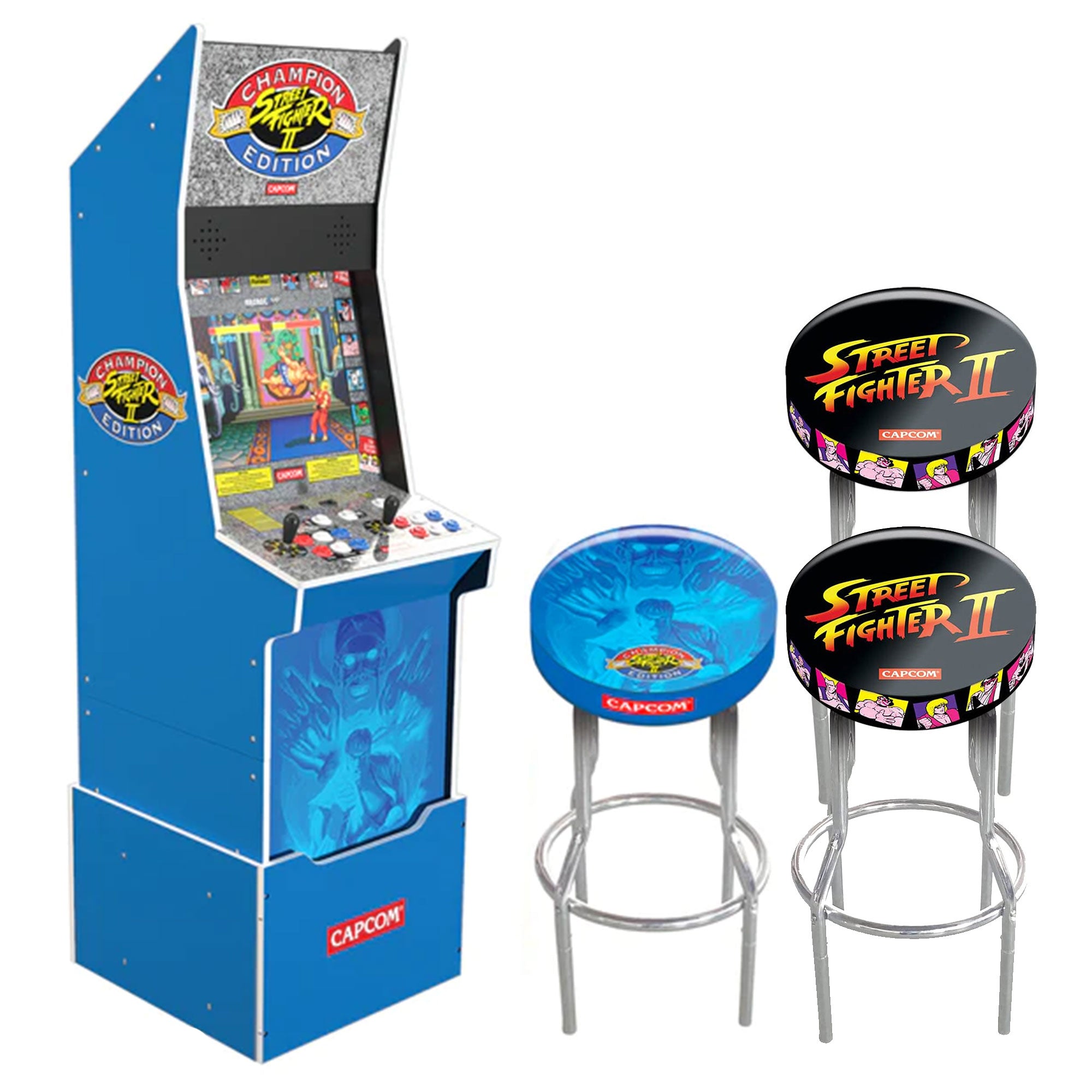Arcade1Up Street Fighter II Champion Edition Arcade Game & Padded Stool, 2 Pack - VMInnovations