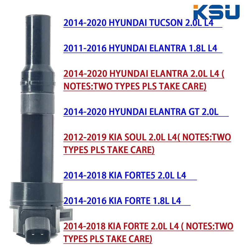 KSU Ignition Coil, Compatible w/ Select Hyundai & Kia Models (4 Pack) (Open Box)